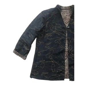 Handmade Reversible Quilted Block Print Jacket Women’s Medium Large M L Black